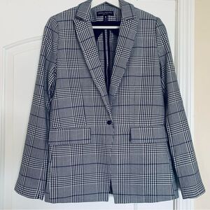 Central Park West Black and White Glen Plaid Blazer